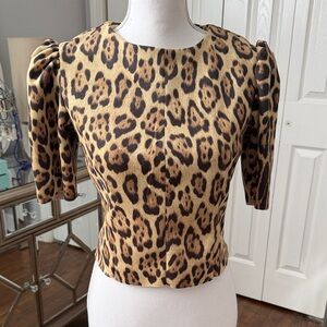 Truth By Republic Faux Leopard Print Puff Sleeve Top Back Zip CUTE S|P NWT